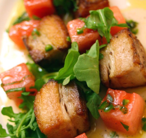 Pork Belly with Watermelon in Serrano Mint Vinaigrette made with SousVide Supreme!