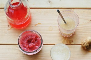 rhubarb rose syrup, sous vide rhubarb compote & rhubarb bellini